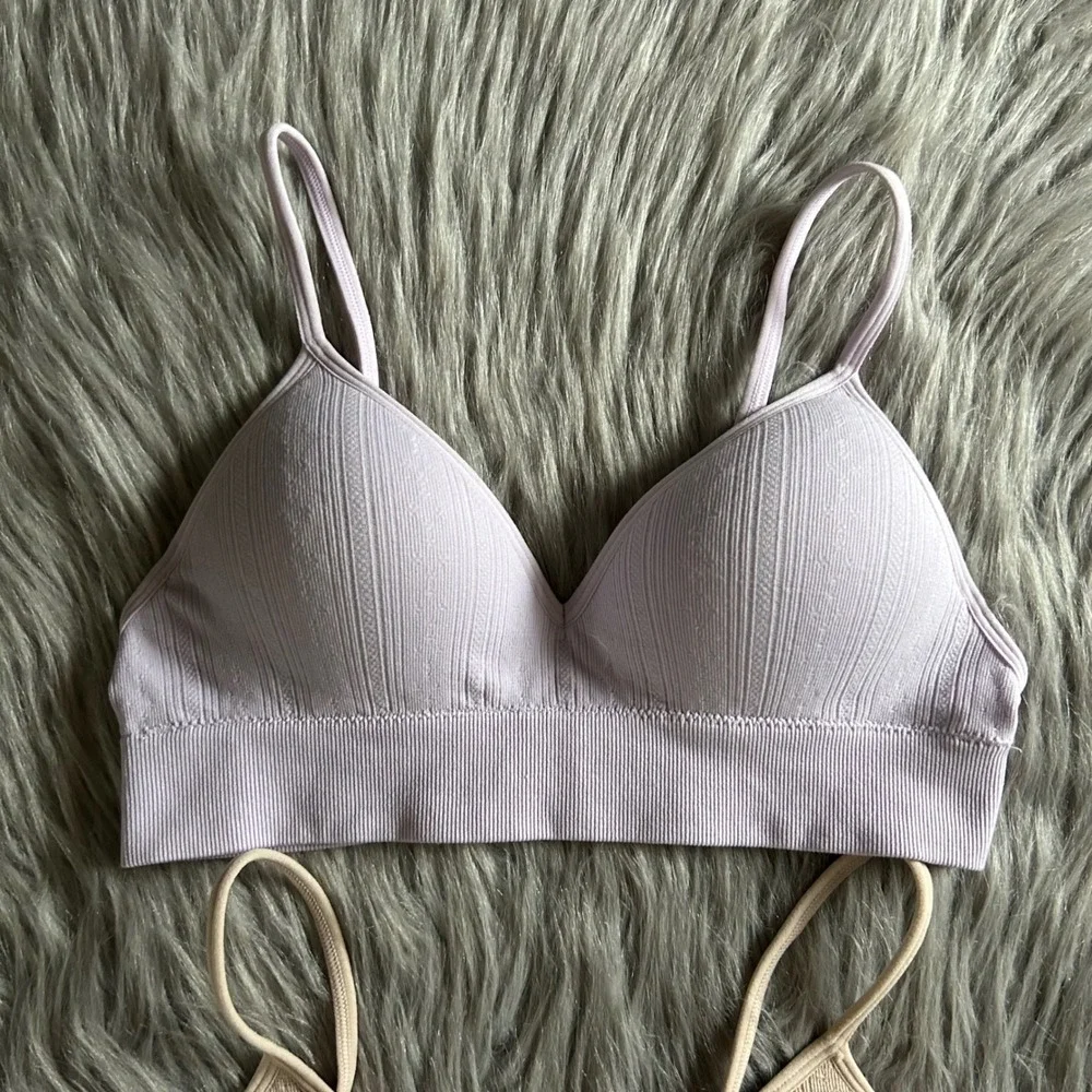 Wonder Nation Ribbed‎ Bras Girls Size 32 Bra Bundle Lot Of 2 Purple Beige Padded